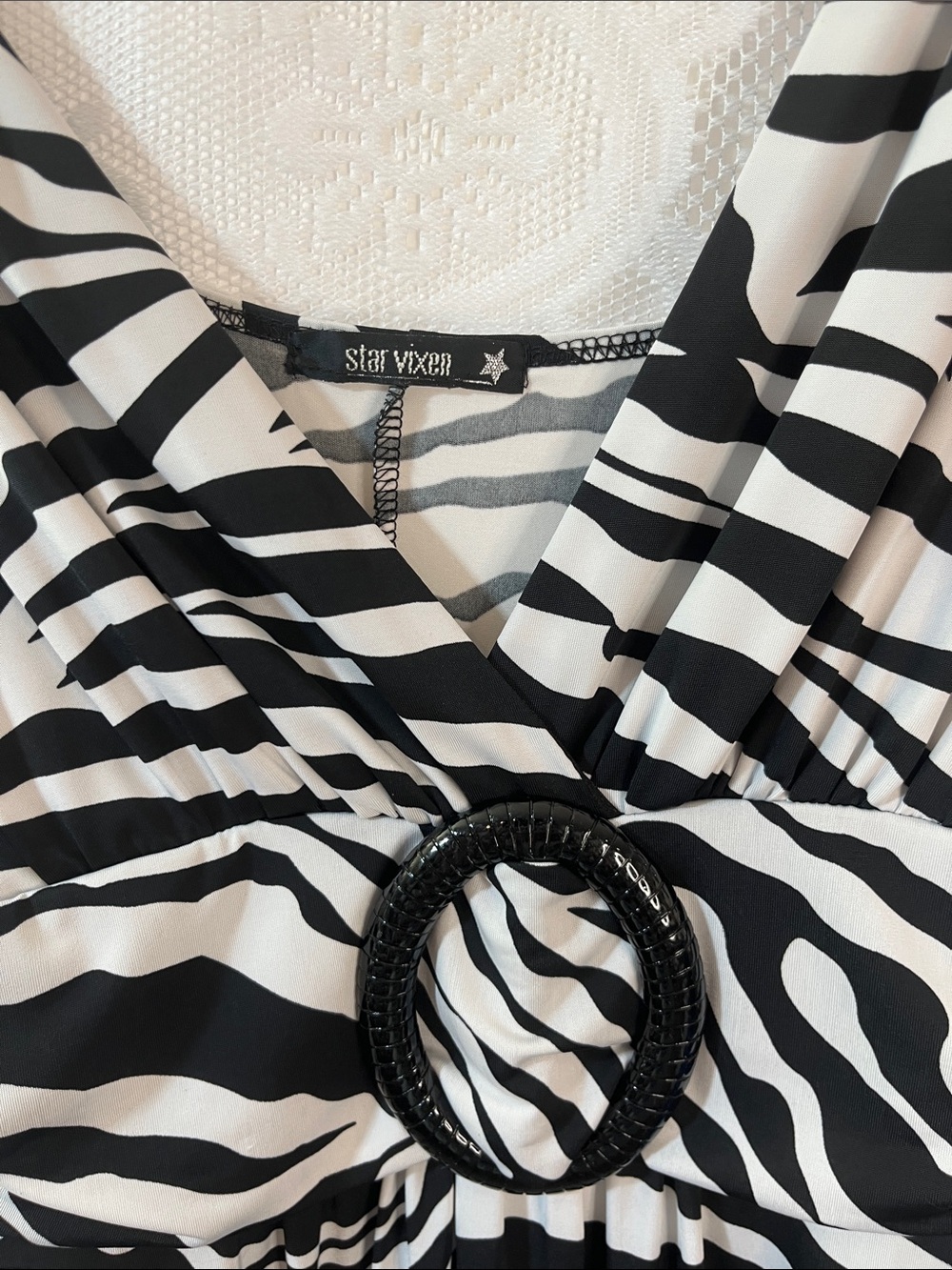 Star Vixen Black and White Zebra-Print Maxi Dress M